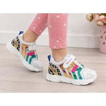 Papucumun Dünyası Kız Çocuk Hakiki Deri Çok Renkli Şık Sneaker Beyaz