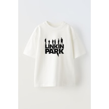 Thewert Unisex Lınkın Park Tasarım Baskılı Pamuk Beyaz Oversize T-shirt