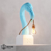 Flamingo Başlı Tasarımlı Şık Masa Lambası Nestvibe Studio Özel Seri Mavi