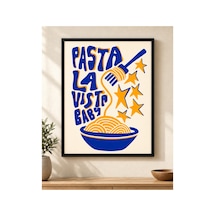 Pasta La Vista Retro Mutfak Posteri Mavi Sarı Makarna Tasarımlı Dekoratif Duvar Posteri 21x30 Cm Çerçevesiz