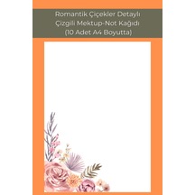 Romantik Çiçekler Detaylı, Mektup-not Kağıdı, 10 Adet A4 Boyut