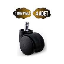 Pimli 11mm Sandalye Tekeri Geçme Koltuk Tekeri 50mm Siyah 4 Adet Siyah
