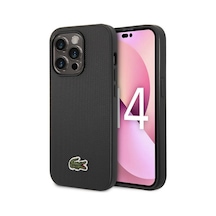 Apple Uyumlu iPhone 14 Pro Max Kılıf Lacoste Lisanslı Pu Pike Desenli İkonik Timsah Dokuma Logolu Siyah