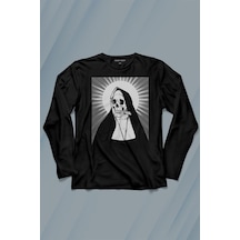 Skull Rahibe Kuru Kafa Gothic Dark Uzun Kollu Tişört Baskılı T-shirt 001