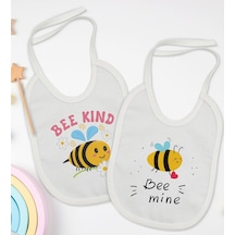 BK Kids Bee Kind ve Bee Mine Tasarımlı 2’li Beyaz Mama Önlüğü-1 Beyaz