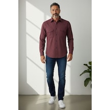 Linen Keten Klasik %100 Cotton Uzun Kollu Terletmeyen Gömlek Bordo