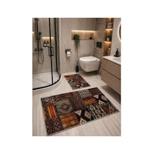 Buççin Online Mağaza Baskı Desenli Kaymaz Taban Koku Yapmayan 60 100 2'li Banyo Paspas Takımı Polyester İnce 6 Mm Altı Çok Renkli