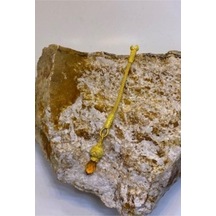 Hardal Zirkon Taşlı Altın Rengi Kısa Püskül