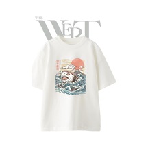 Thewert Sushi Shark 1 Tasarım Baskılı Ünisex Beyaz Oversize T-shirt