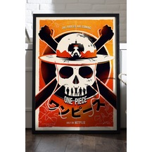 One Piece Siyah Ahşap Çerçeveli Poster, Dekoratif Anime Duvar Tablosu