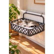 Reyo Tasaryum 48x35 Cm Kedi Köpek Kalorifer Yatağı, Radyatöre Asılan Kedi Hamağı, Puf Minderli El Yapımı Evcil Hayvan Yatağı Füme