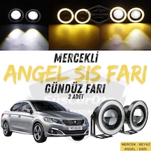 Peugeot 301 2012-2021 Uyumlu Üniversal Mercekli Angel Sis Farı Metal Su Geçirmez 76 Mm Sarı Halkalı Gündüz Farı Angel Eyes 2 Adet