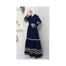 Hb Harma Time Butik Kadın Çilek Kumaş Şerit Detaylı Kuşaklı Lacivert Elbise Lacivert Lacivert