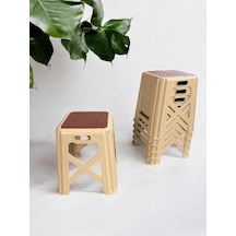 6 Adet Modern Orta Boy Plastik Mutfak, Banyo, Balkon Ve Bahçe Taburesi Krem