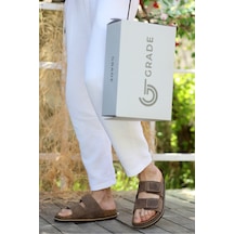 Hakiki Crazy Deri Eva Taban Kalın Çift Cırt Cırtlı Ortopedik Tasarım Erkek Terlik Sandalet