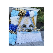 Krom Gold Makaron Mavi Beyaz Ve Koyu Mavi Balon Zinciri 100 Adet Beyaz