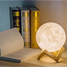 Dekoratif 3D Standlı Ay Gece Lambası Başucu Lambası ( Çap 12 Cm )