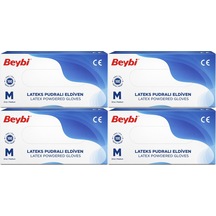 Beybi Lateks Pudralı Muayene Eldiveni M - Medium - Orta 400lü Set