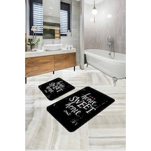 Siyah Home Sweet Home Banyo Halısı Klozet Paspas Seti Bs301n11