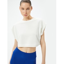 Koton Spor Crop Kolsuz Tişört Düşük Omuz Rahat Kesim Bisiklet Yaka Beyaz 4sak10301nk Beyaz