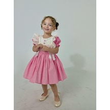 H L Y Karol Tasarım Defne Pembe Düğmeli Vintage Kız Bebek Elbise,doğum Günü Elbise,fotoğraf Çekim Elbise,0-7 Yaş Uygun Pembe