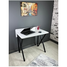 Hayal Beyaz Çalışma Masası Bilgisayar Ofis Masası Metal Siyah Ayaklı 90 Cm