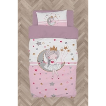 Mekta Home Bebek Ve Çocuk Odası Ayda Oturan Prenses Kız Desenli Pembe Nevresim Takımı