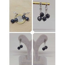 Doğaltaş Silver Çelik Küpe - Spektrolit Taşı Kiraz Serisi 55680 Çok Renkli