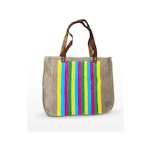 Lento Design Retro Tasarım El Örgüsü Granny Square Plaj Ve Günlük Omuz Çantası Bej