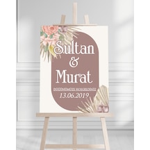 Söz Nişan Düğün İçin 50x70 Karşılama Panosu - Pastel Renkleri Çiçek Temalı 01 Beyaz
