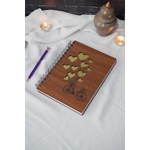 A5 Spiralli Balonlu Bisiklet Ahşap Defter - Günlük - Çizgisiz Defter Ahşap Rengi Ceviz A5 Notebook