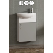 Lale 45 Cm Beyaz-sis Gri Mdf Seramik Lavabolu Asma Alt Banyo Dolabı