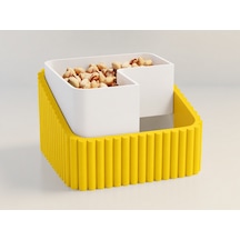 3d Baskı Fıstık Kasesi - Çift Hazneli Kabuk Ayırıcı Sunum Kasesi - Sarı Beyaz