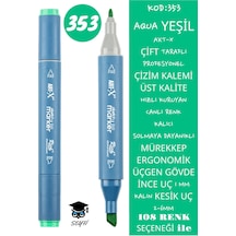 Çift Taraflı Profesyonel Çizim Kalemi Kalıcı Mürekkep Üçgen Gövde İnce Uç 1 Mm Kesik Uç 2-6mm Sketch 353-aqua Yeşili