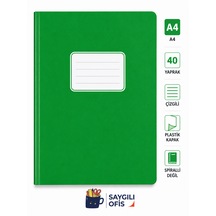 Saygılıofis 40 Yaprak A4 Dikişli Düz Pp Kapak Çizgili Defter Yeşil