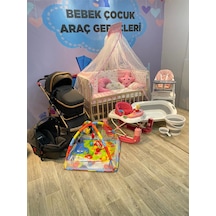 Lüx Yeni Doğan Çeyiz Seti Bebek Araba + Beşik + Yürüteç + Mama Sandalye + Banyo Seti + Oyun Halısı Pembe Pembe