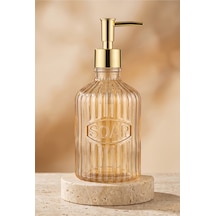 Glassy Dekoratif Cam Sabunluk Gold Pompalı Vintage Çizgili Sıvı Sabun Ve Deterjan Dispenseri - 21.5 Cm X 8 Cm - Turuncu