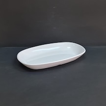 6 Adet Kırılmaz Melamin Oval Kayık Tabak 24x14 Cm - Beyaz Beyaz