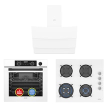 Simfer 0+10 Fonksiyon Steam Master 8245 Fırın + 3509 Ocak + 8707 Davlumbaz Beyaz 3'lü Ankastre Set