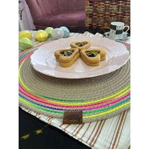 Decohandy 39cm Neon Renkli Şeritli Jüt Örme Supla Amerikan Servis Açık Gri