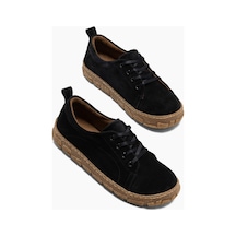 Ivory Hakiki Deri Siyah Bağcıklı Sneakers Kadın Ayakkabı