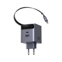65w Makaralı Dahili Kablolu Gan Hızlı Şarj Cihazı, 2xusb-c, 1xusb-a, Gri, 65825 Acı Kahve