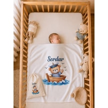 İsme Özel Erkek Bebek Battaniyesi %100 Pamuk 80x80 Cm Çift Kat Penye Ham Bez Kıyafet Kesesi Erkek Bebek Hediyesi 1102bk0x