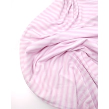 Pembe Beyaz Enine Çizgili İnce Esnek Yumuşak Süprem Penye Kumaş Tişörtlük & Elbiselik En: 160cm-12588 Pembe,beyaz