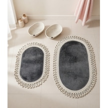 Senza Atelier Lüks 4 Lü Banyo & Antre Seti Fırfırlı Halat Çerçeveli, Peluş Dokulu Kaydırmaz Paspas Takımı Ve Sepetler Açık Gri - Antrasit
