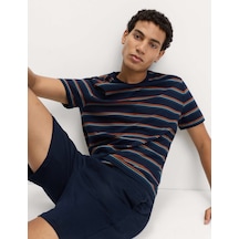 Marks & Spencer Saf Pamuklu Çizgili Pijama Takımı T07000097 Lacivert