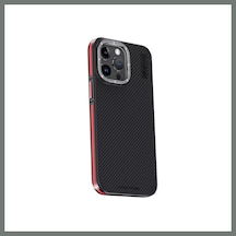 Bezos Joko İphone 15 Pro Uyumlu Kılıf Aramid 600d Kevlar Karbon Fiber Magsafe Kapak - Kırmızı Mmbz
