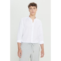 Erkek Beyaz Slim Fit Dar Kesim Klasik Yaka Kareli Pamuklu Gömlek Beyaz