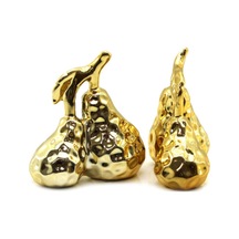 10 Adet Orta Boy Çift Armut Tasarımlı Biblo Seramik Parlak Gold Kaplama, Dekoratif Obje, Ev Ofis Dekor, Decorative Figurine