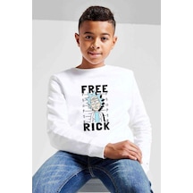 Tshirthane Free Rick Baskılı Unisex Çocuk Beyaz Sweatshirt Beyaz